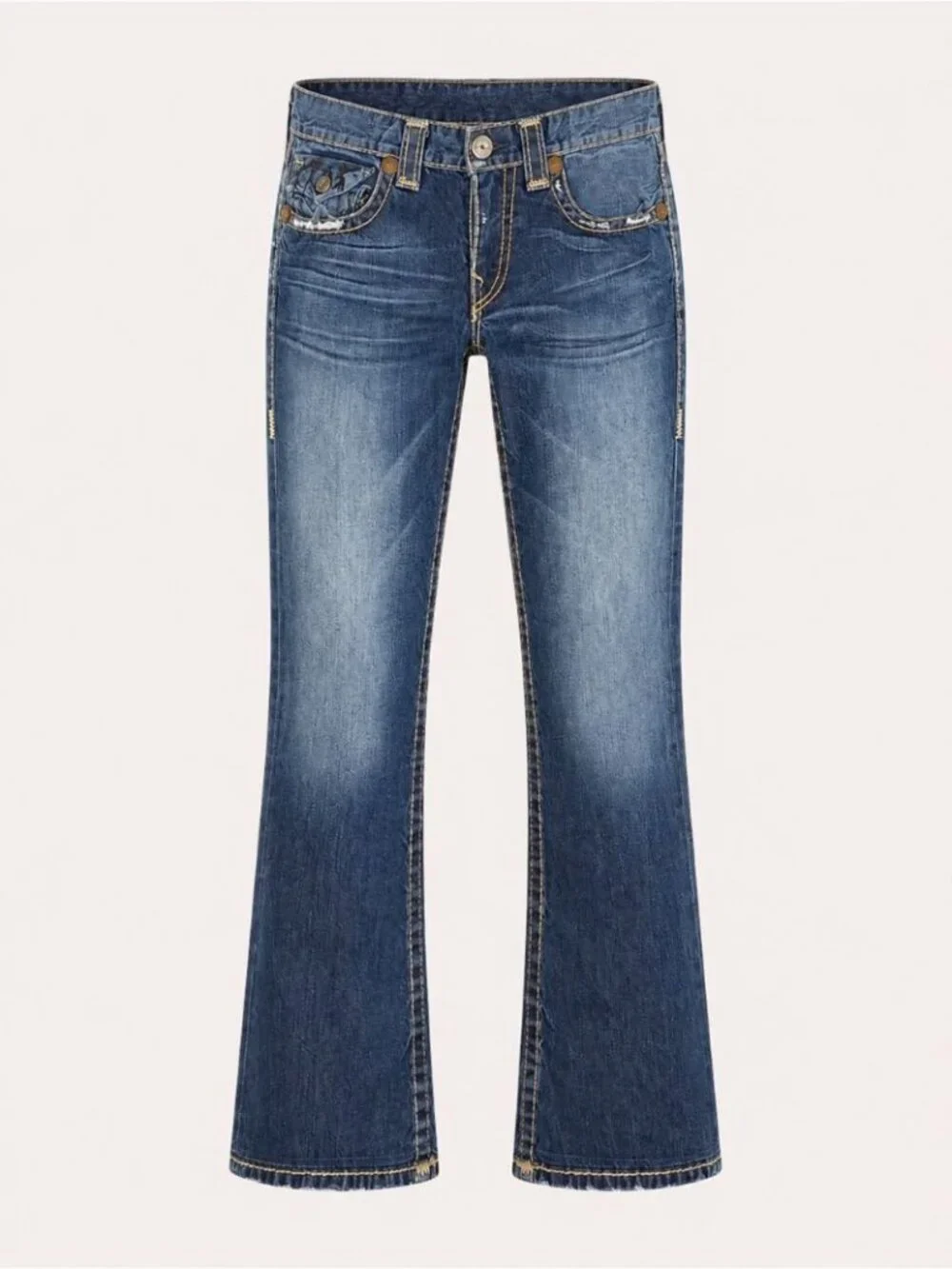 True Religion Joey Bootcut Jeans Blue Size 33 Made USA Y2K Distressed Denim